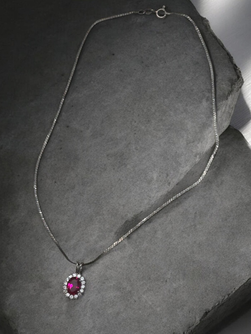 Vintage Sterling Silver Stamped Ruby Pendant Necklace